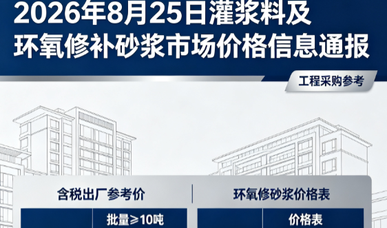 宝安2026年8月25日灌浆料及环氧修补砂浆市场价格信息通报
